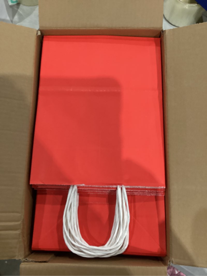 Condition photo showing Good Condition for qiqee 100PCS Gift Bag with Handles Bulk Red Paper Bags Multiple Uses (11"x5"x8"inch Medium Size) Red 1 Count (Pack of 100)