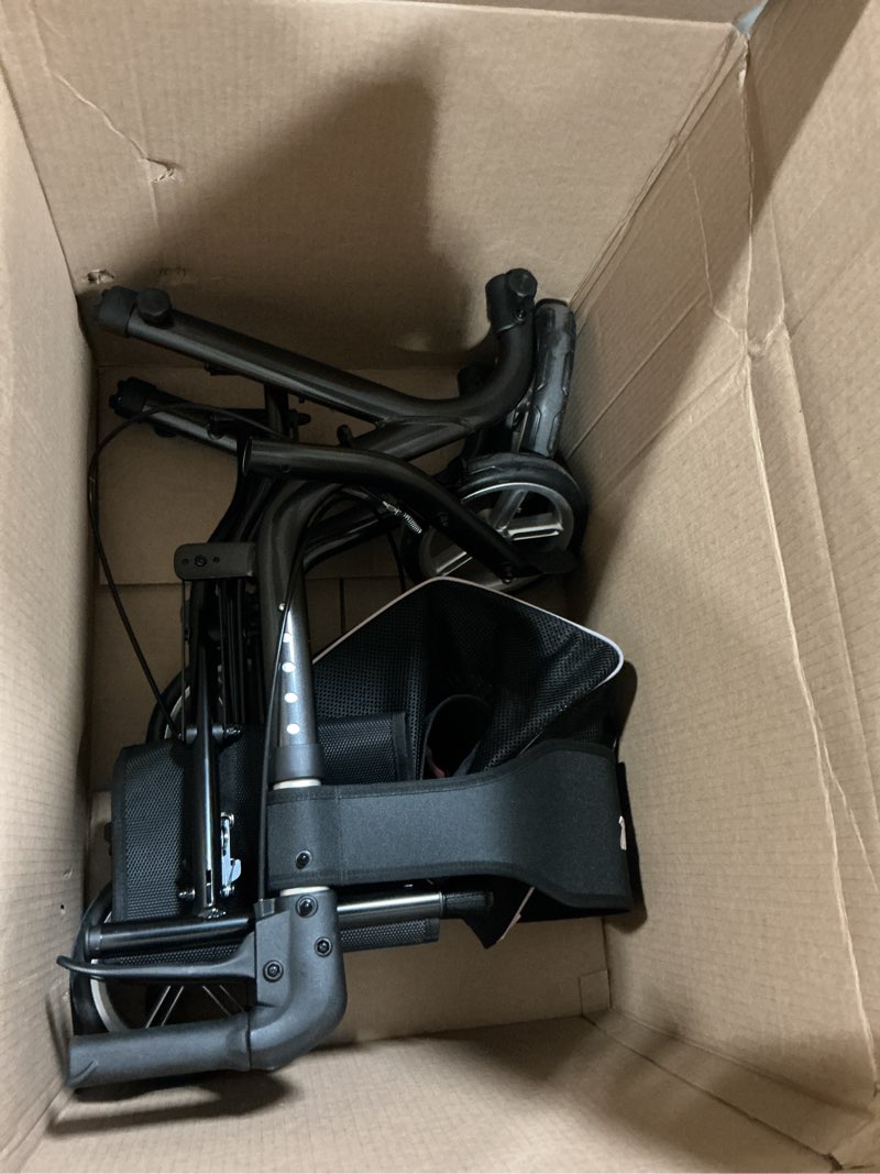 Condition photo showing Good Condition for super lightweight rollator walker for seniors, foldable rolling walker with seat and 8" rubber wheels for all terrain, unique design aluminium frame sturdy walkers for traveling - black