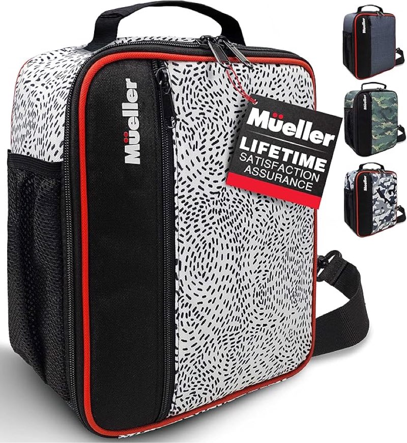 Mueller Ultra Insulated Reusable Lunch Box for Men, Durable Splash-Proof Lunch Bag, Front Slim Pocket, 4 Compartments, Extendable & Removable Carry Strap and Belt Straps, Small, Circular Design