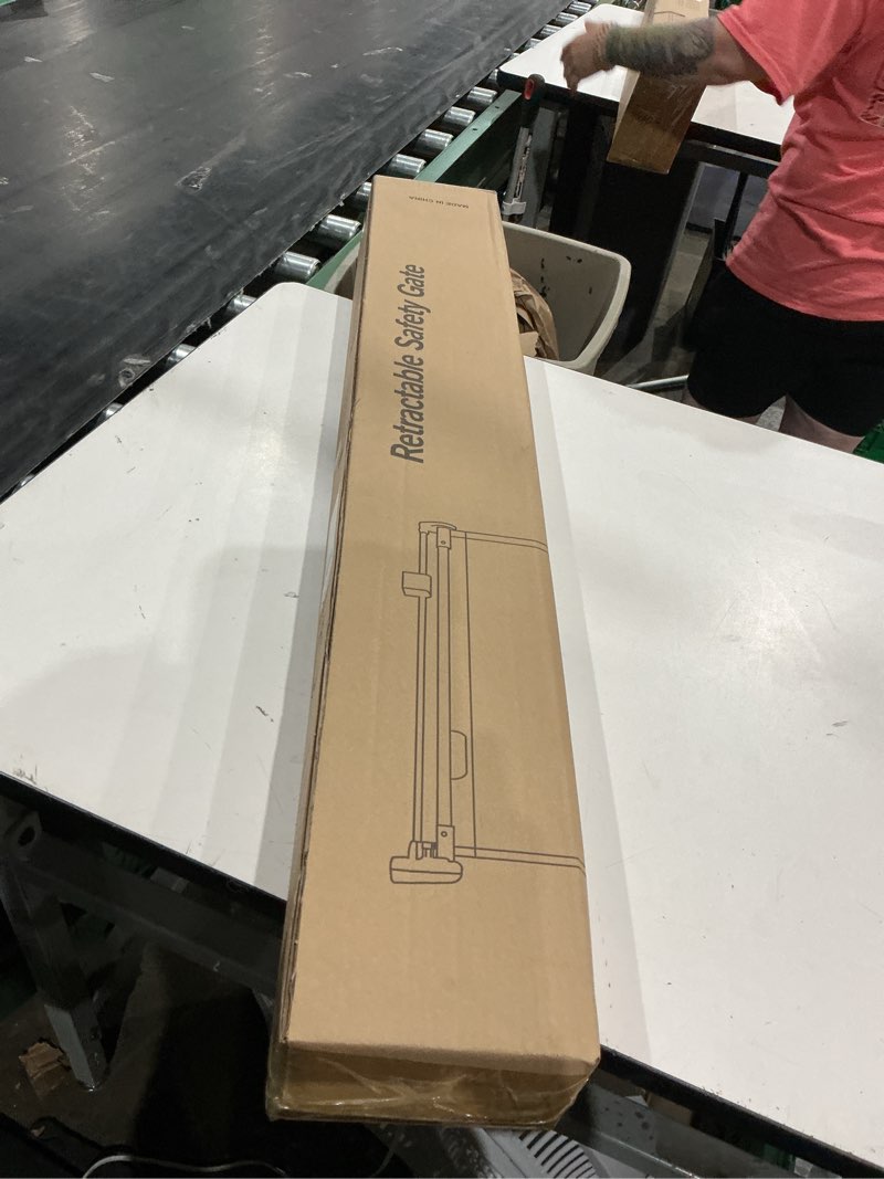 Condition photo showing New/Like New for retractable baby gates dog gate for stairs, 100" wide retractable gate mesh pet gate, 41" extra tall child safety gate with fiberglass rods for stairways, doorways, hallways, indoor/outdoor white 41" tall x 100" wide