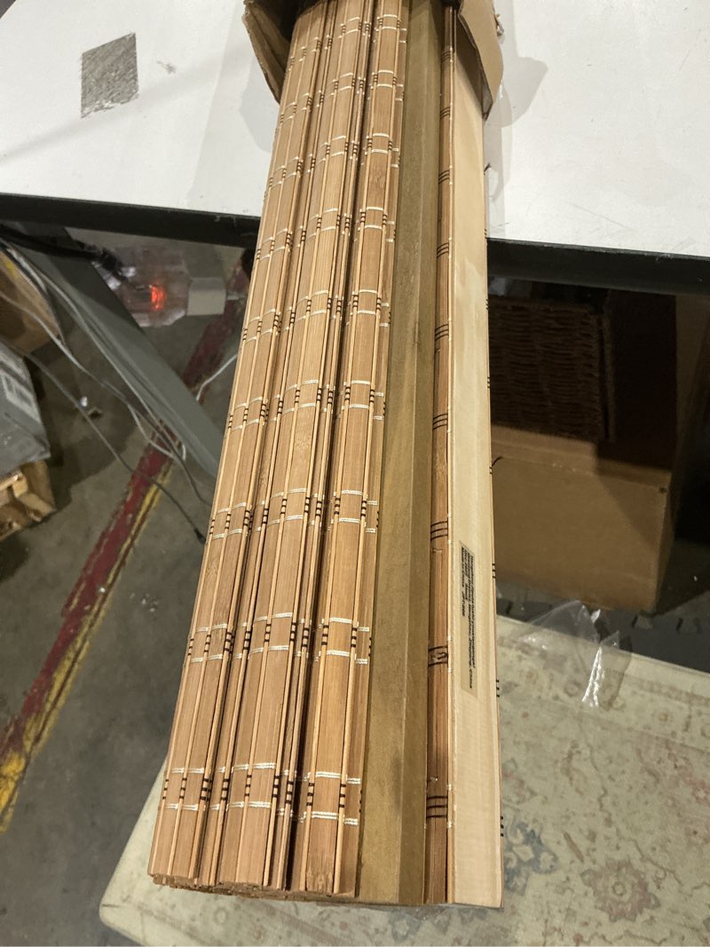 Condition photo showing Good Condition for lazblinds no tools no drill cordless bamboo roman shades, light filtering window treatment, roll up bamboo blinds for windows 36'' w x 64'' h, brown light filtering-brown206 36" w x 64" h