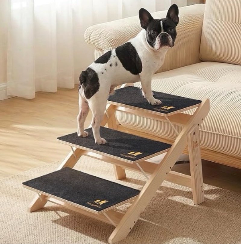 luciphia wooden dog stairs for small dogs 2-in-1 foldable dog steps for beds cars couch anti-slip pet ramp with 3 steps indoor pet stairs for medium large older pets cats up to 220lbs
