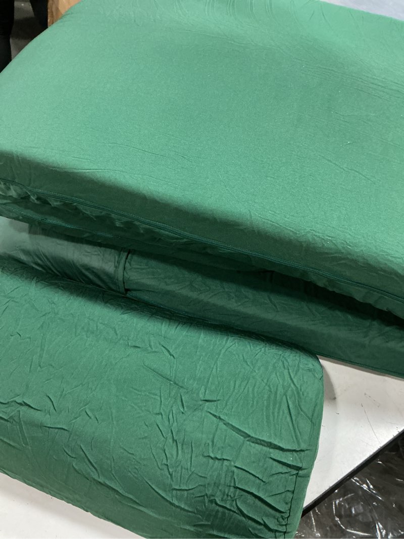 Condition photo showing Good Condition for chaise lounge cushions outdoor set of 2 lounge chair cushion 72" l x 21" w with headrest straps 3'' thick waterproof patio chaise cushions pool lounger chair cushion(dark green)