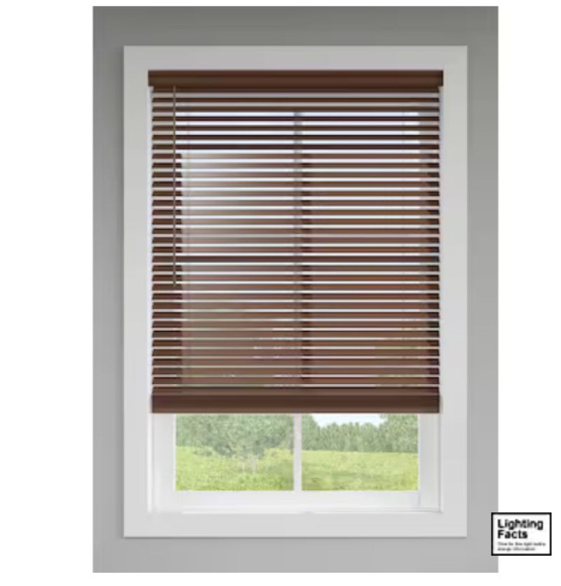 LEVOLOR Trim+Go 2-in Slat Width 67-in x 64-in Cordless Walnut Faux Wood Room Darkening Full-view Standard Horizontal Blinds