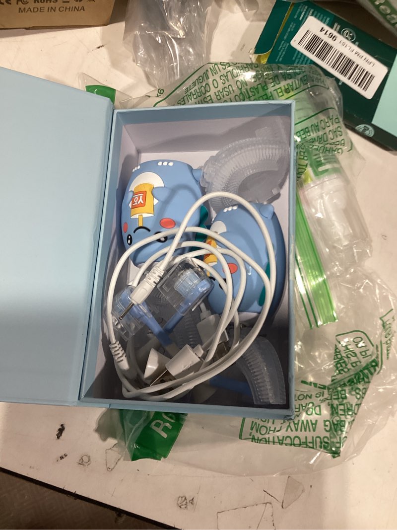 Condition photo showing Good Condition for kids u shaped electric toothbrush with 4 brush heads, sonic toothbrush kids with 5 modes, cartoon dinosaur 360-degree cleaning ipx7 waterproof design (6-12 age (blue))