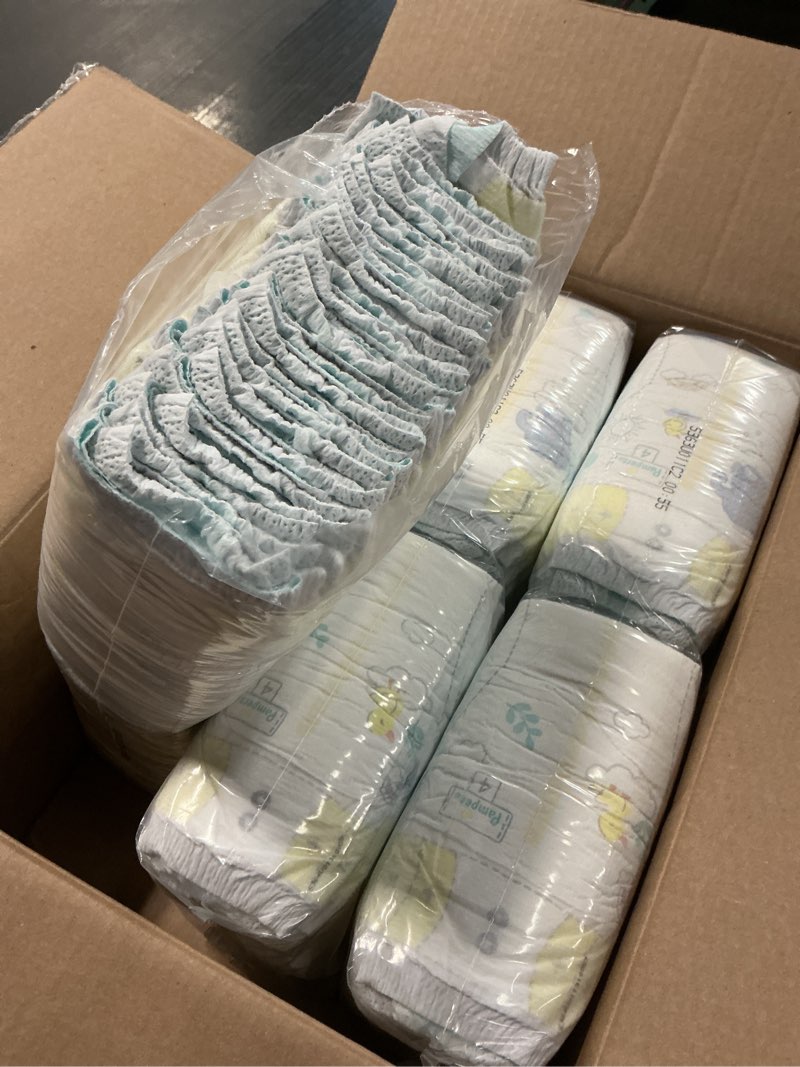 Condition photo showing As Is for Pampers Swaddlers Diapers, Size 4 (15-34 lbs), 150 Count, Absorbent, Keeps Baby Dry and Comfortable, Skin Safe Disposable Baby Diaper (Packaging May Vary) Size 4 150