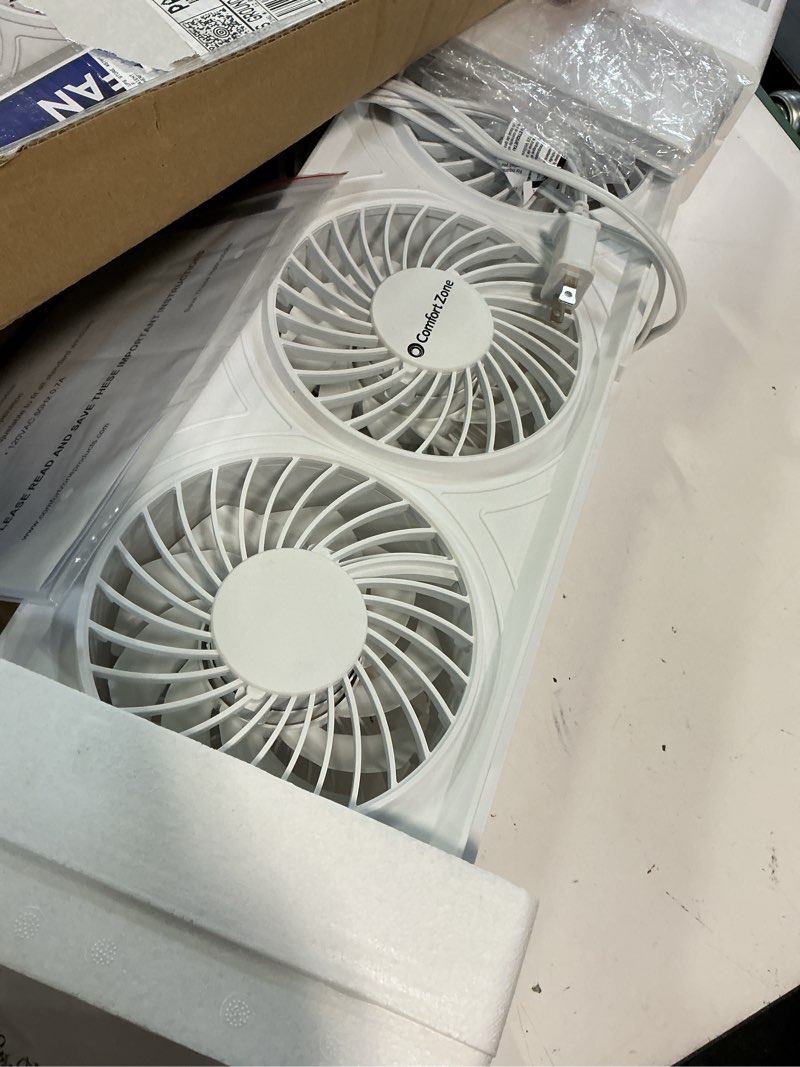 Condition photo showing Good Condition for comfort zone triple window fan with adjustable thermostat | 3-speed high-velocity cooling | horizontal or vertical manual control | fits double hung windows (min 25" x 8") | fully assembled | white