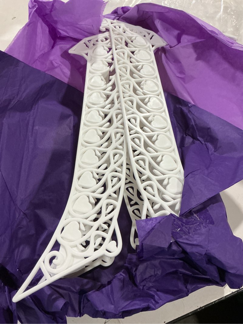 Condition photo showing As Is for oasis supply white heart stairway wedding cake decoration – 6 step tiered cake stair, 12" elegant cake steps for bridal shower, anniversary, engagement & romantic celebration cakes 1 count