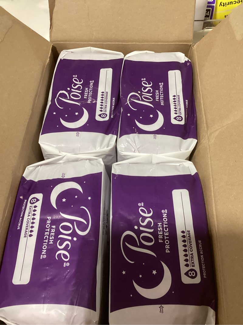 Condition photo showing New/Like New for poise overnight incontinence & postpartum pads for bladder leaks, 8 drop extra coverage, 96 count, packaging may vary