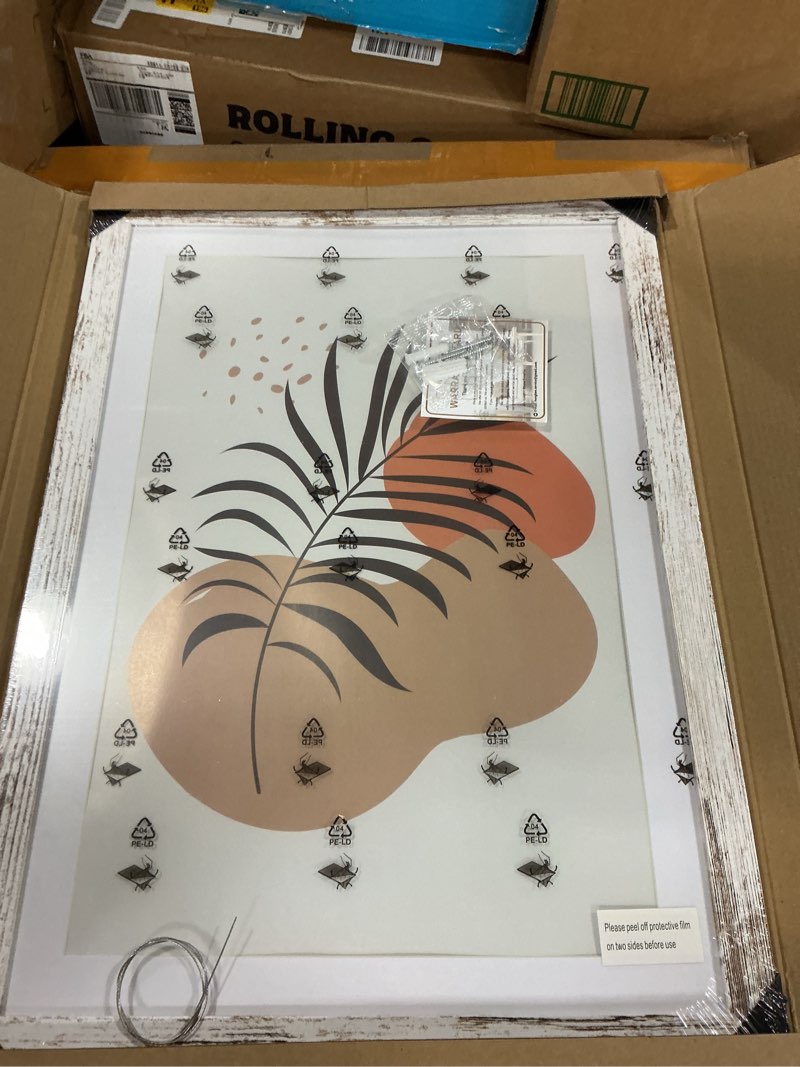 Condition photo showing New/Like New for 14x20 Picture Frame, Distressed White Wood Style - Display Posters 12 x 18 with Mat or 14x20 without Mat, Wall Mounting Horizontal and Vertical, 1 Pack Distressed White 14X20 in