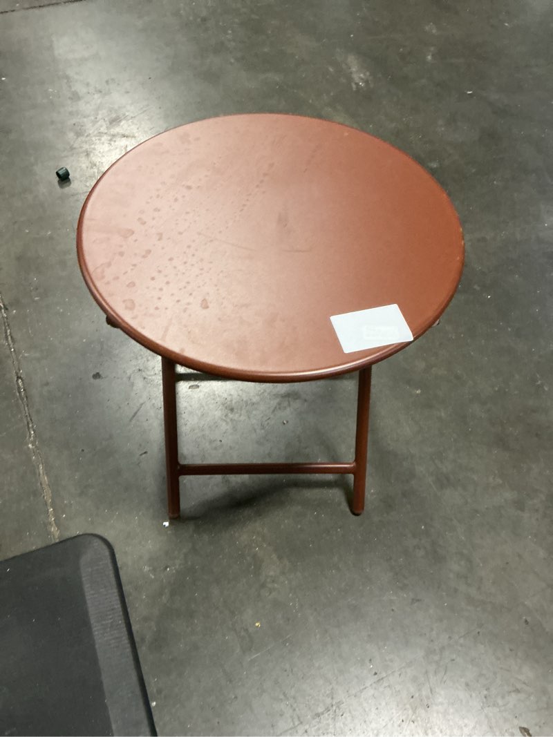 Condition photo showing Good Condition for metal round open weave accent patio end table brown - threshold