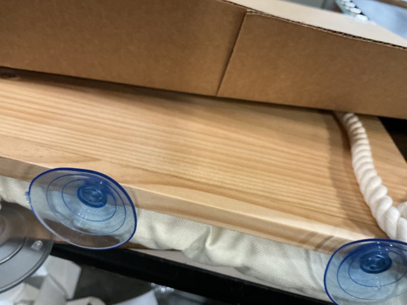 Condition photo showing Good Condition for Cat Window Perch with Industrial-Grade Suction Cups - Solid Pine Wood Hammock Bed, Soft Cushion - 42 lb Capacity for Cats Inside Beige Medium