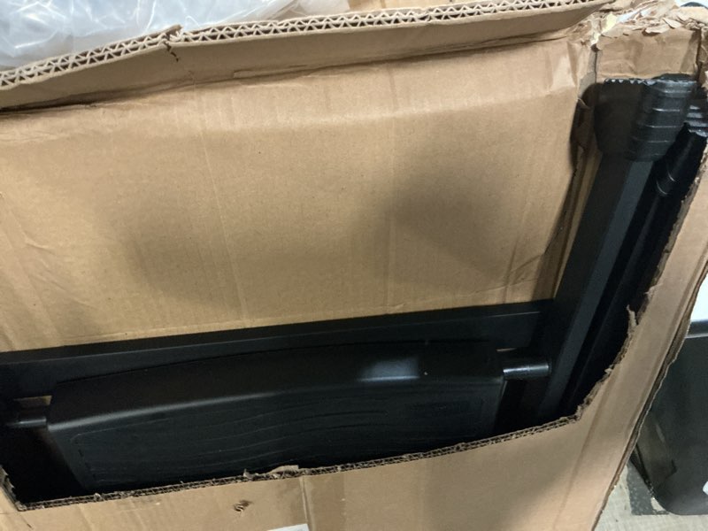 Condition photo showing As Is for rubbermaid 3-step steel ladder, folding step stool with hand grip and non-slip feet, black, tested to ansi us safety standards, no assembly required black finish 3-step stool