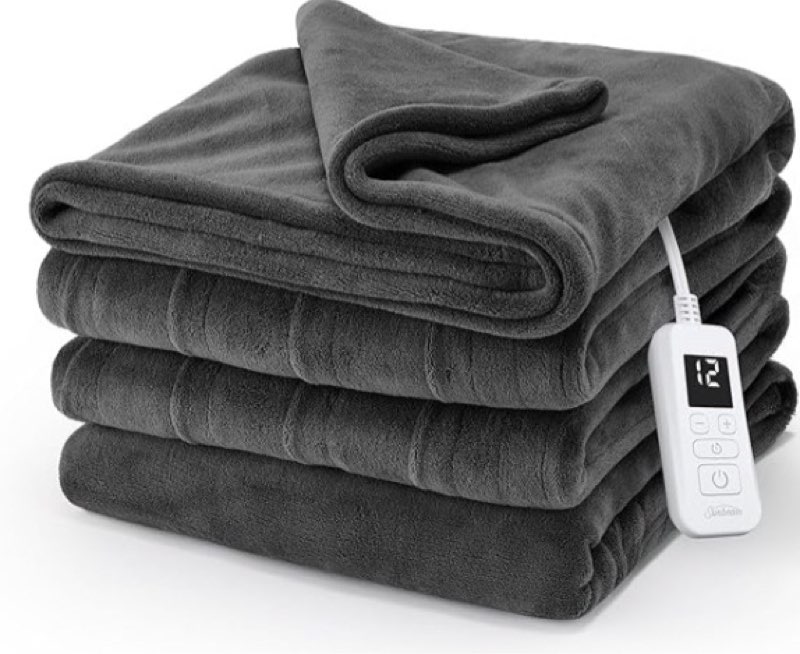 Sunbeam Electric Royal Luxe Microplush Heated Blanket, 12 Heat Settings, 12-Hour Auto Shut-Off, Fast Heating, Warm & Cozy, Machine Washable, Night Fog Color, Full (84" x 72")
