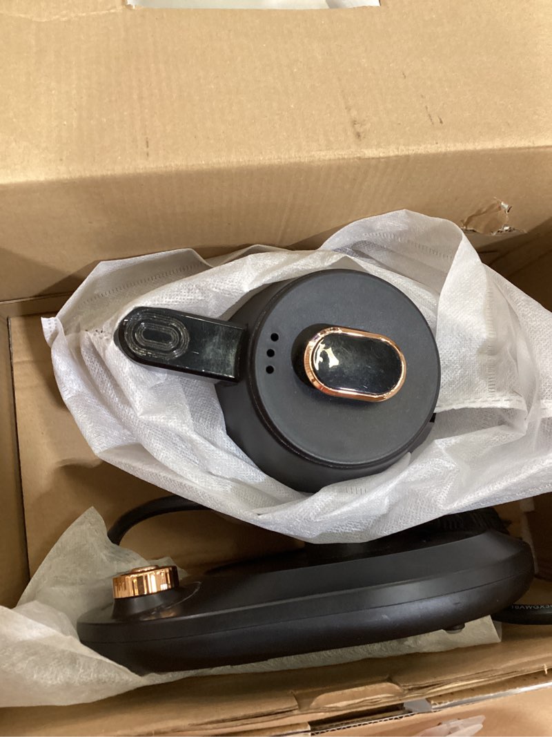 Condition photo showing As Is for elite gourmet ekt3001 1l digital water kettle, 304 stainless steel interior, programmed temperatures, keep warm function, cordless, 360° base, auto off & audible indicator, matte black copper
