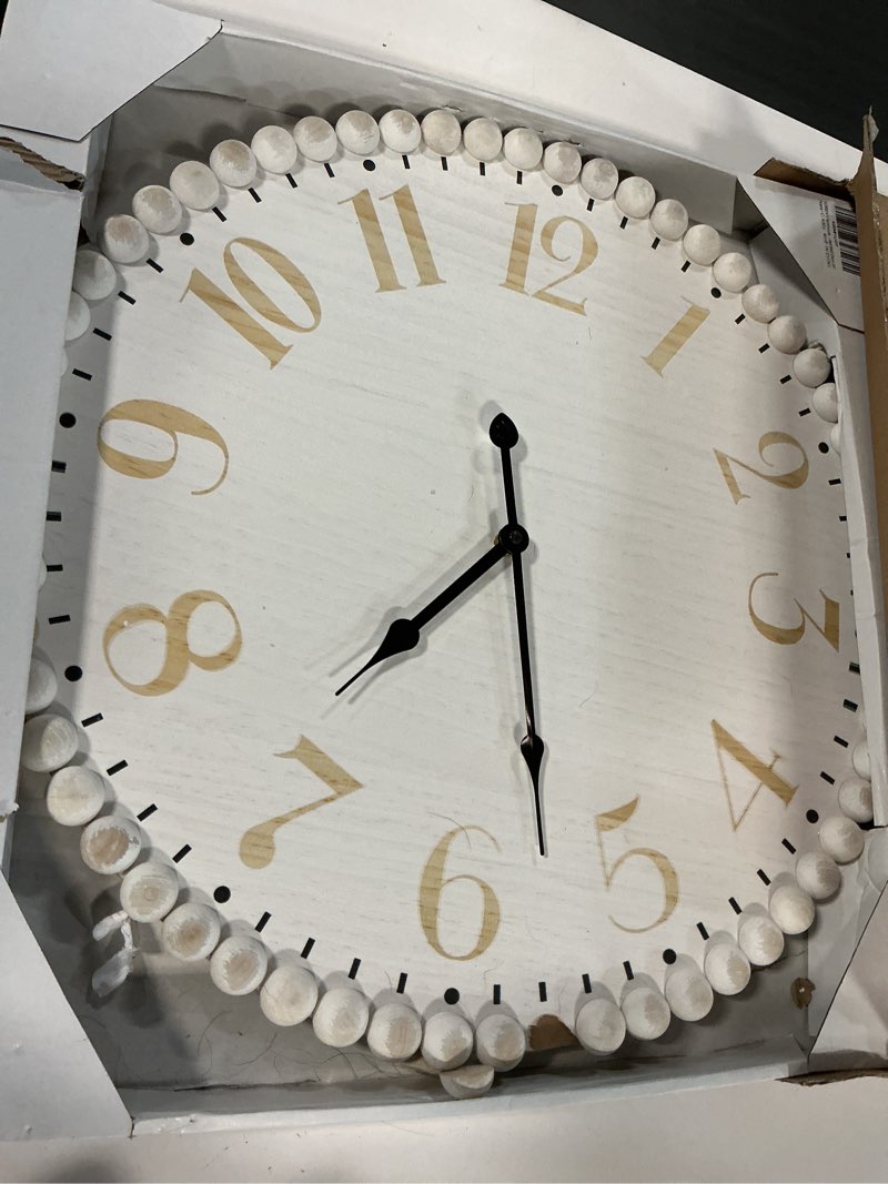 Condition photo showing As Is for (Defect)KOREEN'S 20'' Wooden Beaded Wall Clock for Home Decor | Modern Farmhouse Style Home Decor| Oversize Silent Clocks for Wall Office Valentine Day Gift| Rustic Country Clock