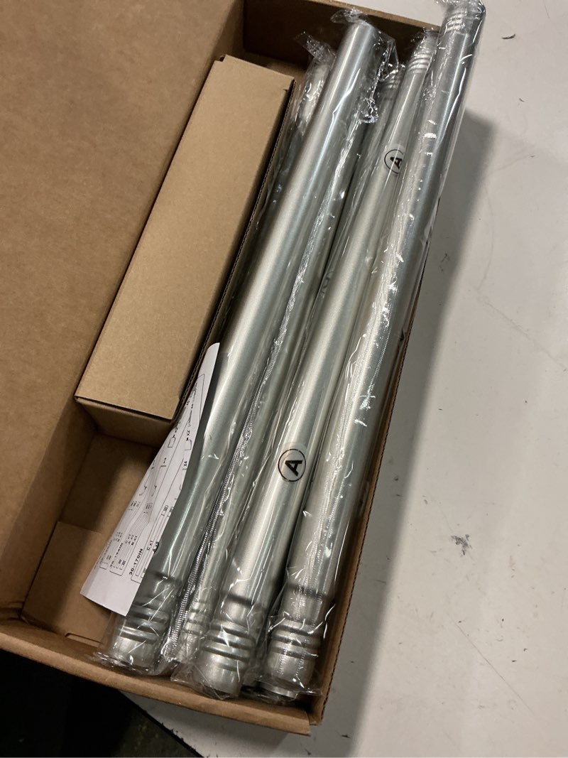 Condition photo showing Good Condition for 1” diameter silver curtain rods for windows, 1 pack 30-120 inch heavy duty window treatment rods, long adjustable curtain rod, fits most standard windows, suitable for bedroom, living room, farmhouse
