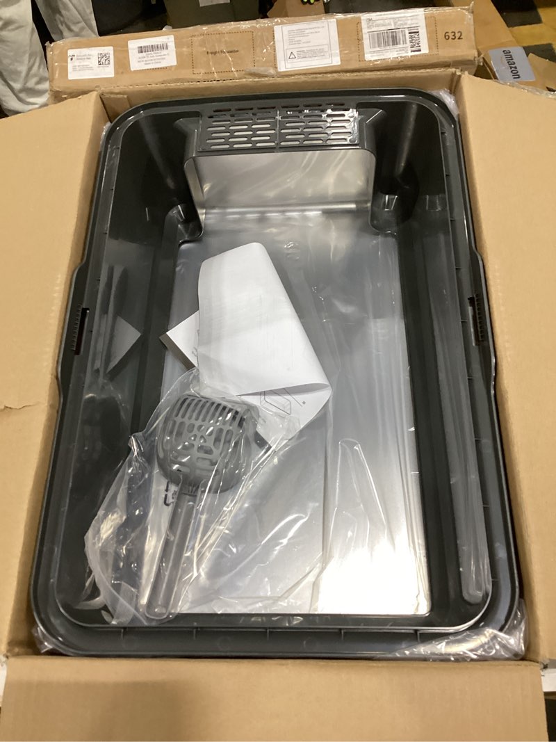 Condition photo showing As Is for Enclosed Stainless Steel Cat Litter Box with Lid, XL Extra Large Litter Box for Big Cats, Metal Litter Pan High Sided, Never Absorbs Odors, Anti-Urine Leakage, Easy Cleaning, Include Scoop 5 - Dark Gray (Pack of 1)