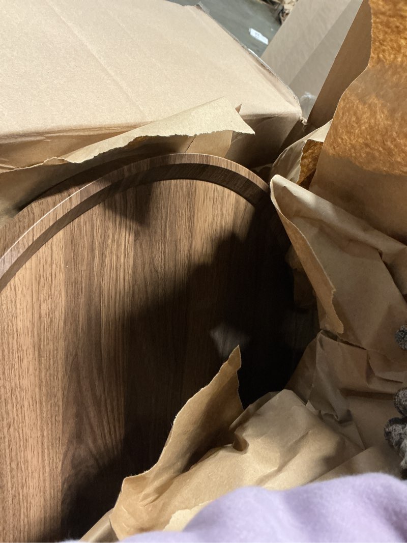 Condition photo showing Good Condition for 20 inches Round Coffee Table, Wooden Surface Top & Sturdy Metal Legs Coffee Table with Fluted, End Table for Living Room Bedroom Office Balcony Yard (Walnut, 20 inches) 20 inches Walnut