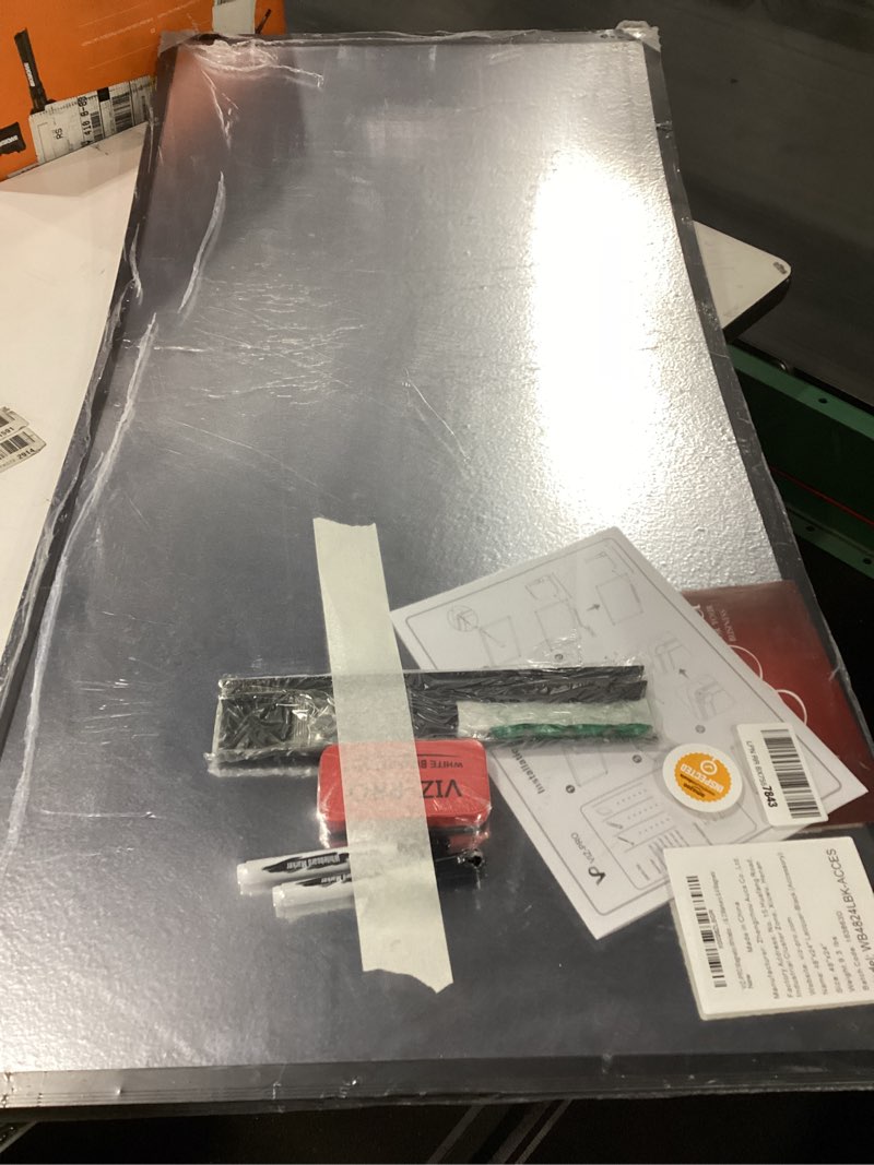 Condition photo showing New/Like New for VIZ-PRO Magnetic Whiteboard/Dry Erase Board with Black Aluminium Frame, 48 X 24 Inches, Includes 1 Eraser & 2 Markers & 4 Magnets
