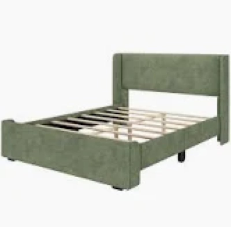 (Incomplete just box 1Solid Wood Upholstered Bed, Deep St green king size 