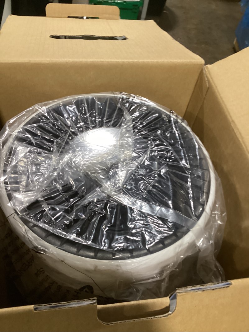 Condition photo showing New/Like New for veva white circular air purifier, compact and modern with uv-c light, hepa filter, 3 speed settings, soft light, 220 sqft coverage