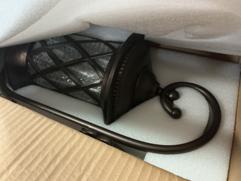 Condition photo showing Good Condition for oil rubbed bronze 24" large outdoor coach light retro exterior waterproof wall lantern, waterproof aluminum patio sconce light brown wall mount lamps with water glass for garage, front door garden