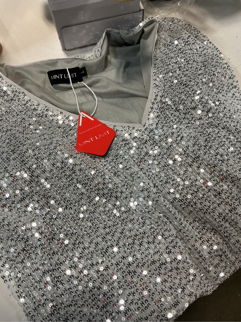 Condition photo showing New/Like New for grace karin one shoulder sequin sparkly tops for women ruched asymmetrical glitter tops slimming sparkle party shirts silver white small