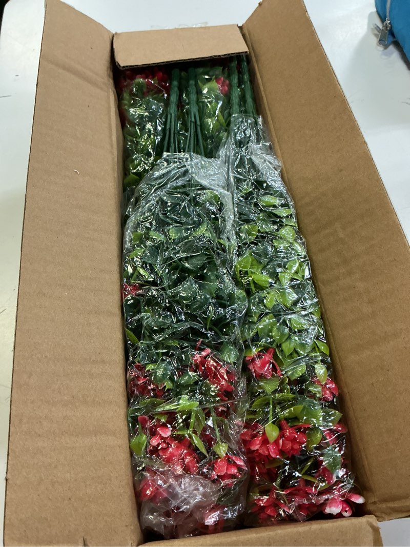 Condition photo showing Good Condition for grunyia 10 bundles artificial fake flowers, faux outdoor plastic plants uv resistant shrubs outside indoor decorations (red-eucalyptus)
