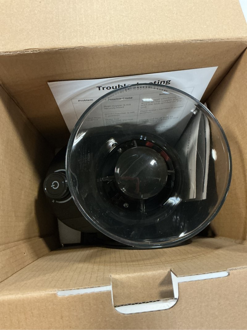 Condition photo showing As Is for shardor burr coffee grinder electric with 32 grinding sizes 4.0, coffee grinders for home use with 40 seconds adjustable electronic timer, coffee bean grinder with chamber cleaning button,black