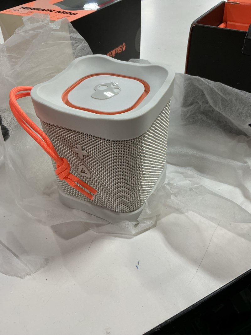 Condition photo showing New/Like New for lifeworks skullcandy terrain mini wireless bluetooth speaker - ipx7 waterproof portable speaker with dual custom passive radiators, 14 hour battery, nylon wrist wrap, & true wireless stereo (bone) bone terrain mini