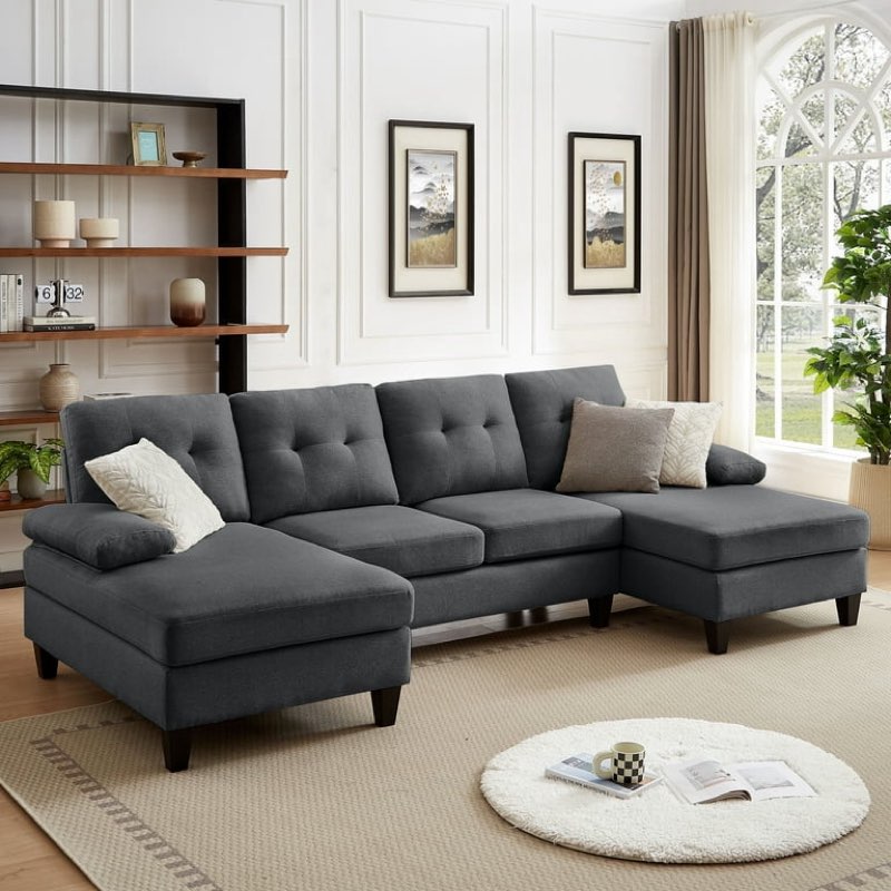 Pingliang Home 111" Sectional Sofa U Shaped Sofa Couch with Double ((incomplete only 1 box )))