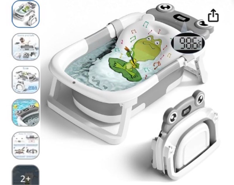 bunwag baby bathtub, collapsible newborn bathtub for infant to toddler with soft cushion and thermometer,portable travel newborn tub with no-slip feet, baby shower gifts, 0-12 months baby bath, grey