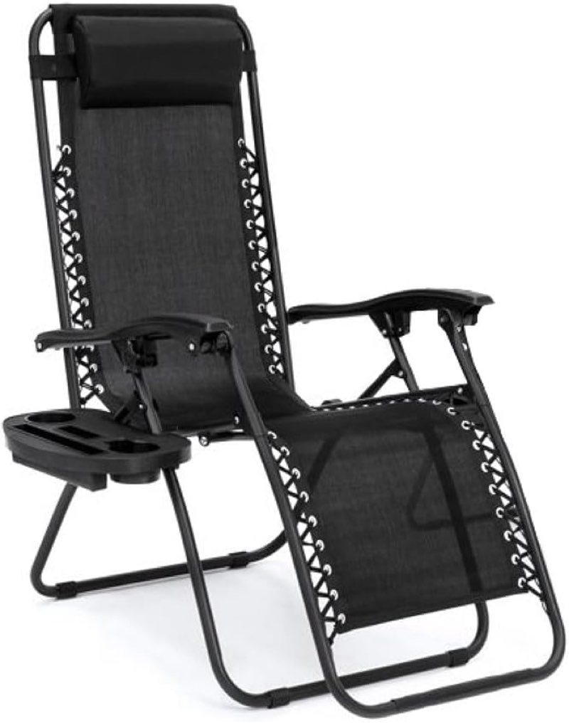 Chair Zero Gravity Lounge Chairs Outdoor Adjustable Reclining Patio Chair Steel Mesh Folding Recliner for Pool Beach Camping Lounge Chair with Pillows and Cup Tray (1, Navy Blue)