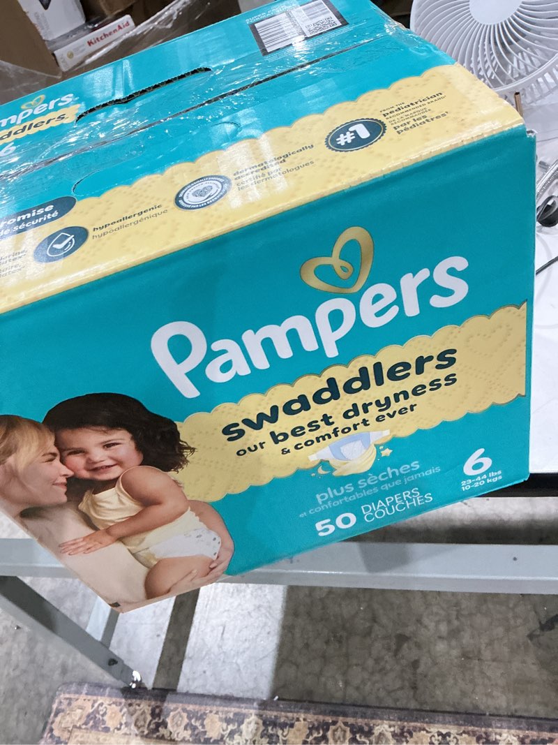 Condition photo showing New/Like New for pampers swaddlers diapers, size 6 (23-44 lbs), 50 count, hypoallergenic, absorbent, keeps baby dry and comfortable, skin safe disposable baby diaper size 6 50