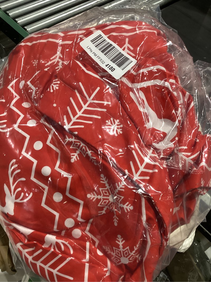 Condition photo showing As Is for JSD Vintage Christmas Duvet Cover Set Full Size, 3 Piece Red Snowflakes Reindeer Snowflakes Printed Microfiber Duvet Comforter Cover with Pillow Sham Red Reindeer Full