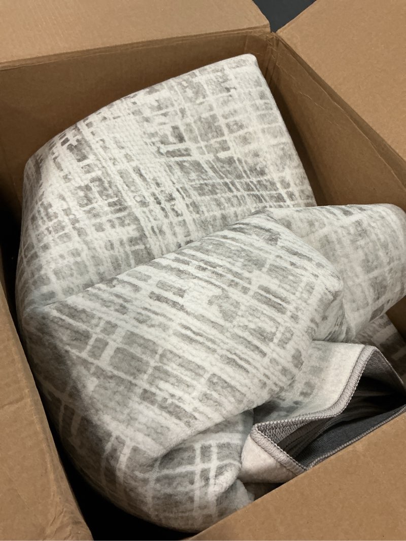 Condition photo showing Good Condition for 6x9 area rugs washable rug: anti-skid abstract modern living room rug soft thin carpets indoor floor non-shedding carpet for bedroom dining farmhouse nursery home office (white gray, 6'x9') white gray 6' x 9' (rectangular)