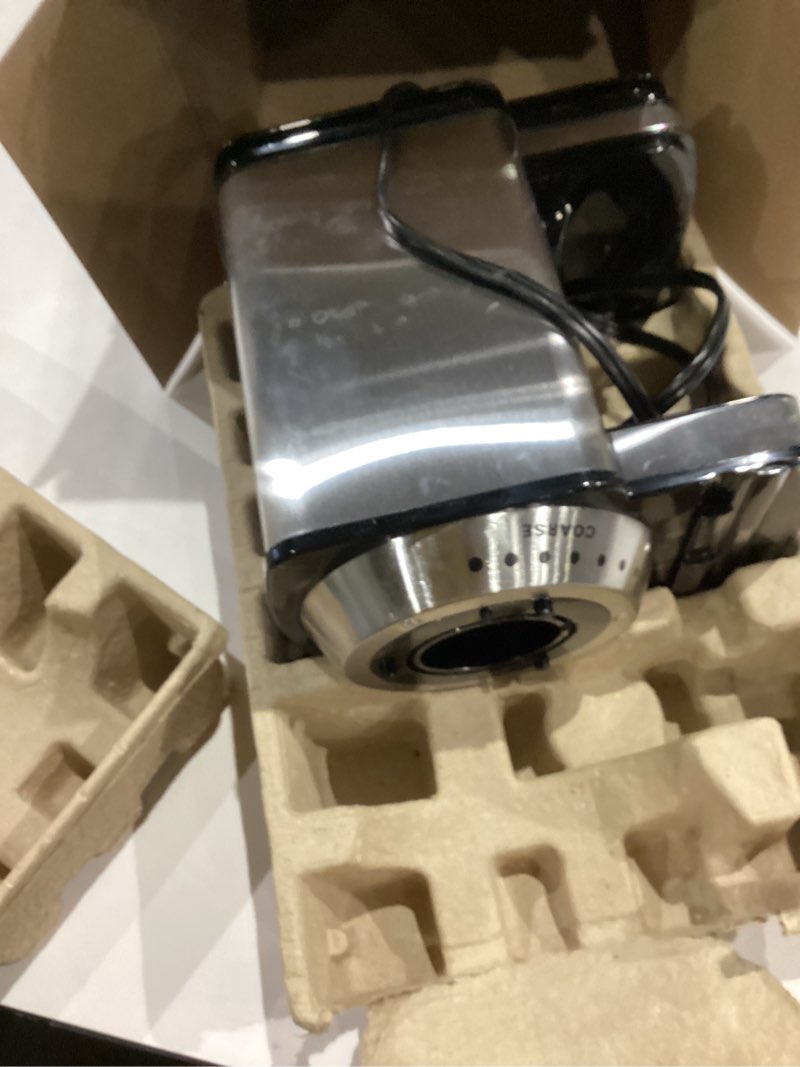 Condition photo showing As Is for (incomplete)cuisinart coffee grinder, electric one-touch automatic burr coffee grinder with 18-position grind selector, cup size selector for 4 – 18 cups, dbm-8p1, black stainless burr mill stainless steel
