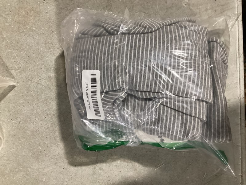 Condition photo showing Good Condition for Women's Striped 2 Piece Lounge Set Long Sleeve Cotton Pajamas Tops Crewneck Shirt Drawstring Shorts with Pockets Gray Large