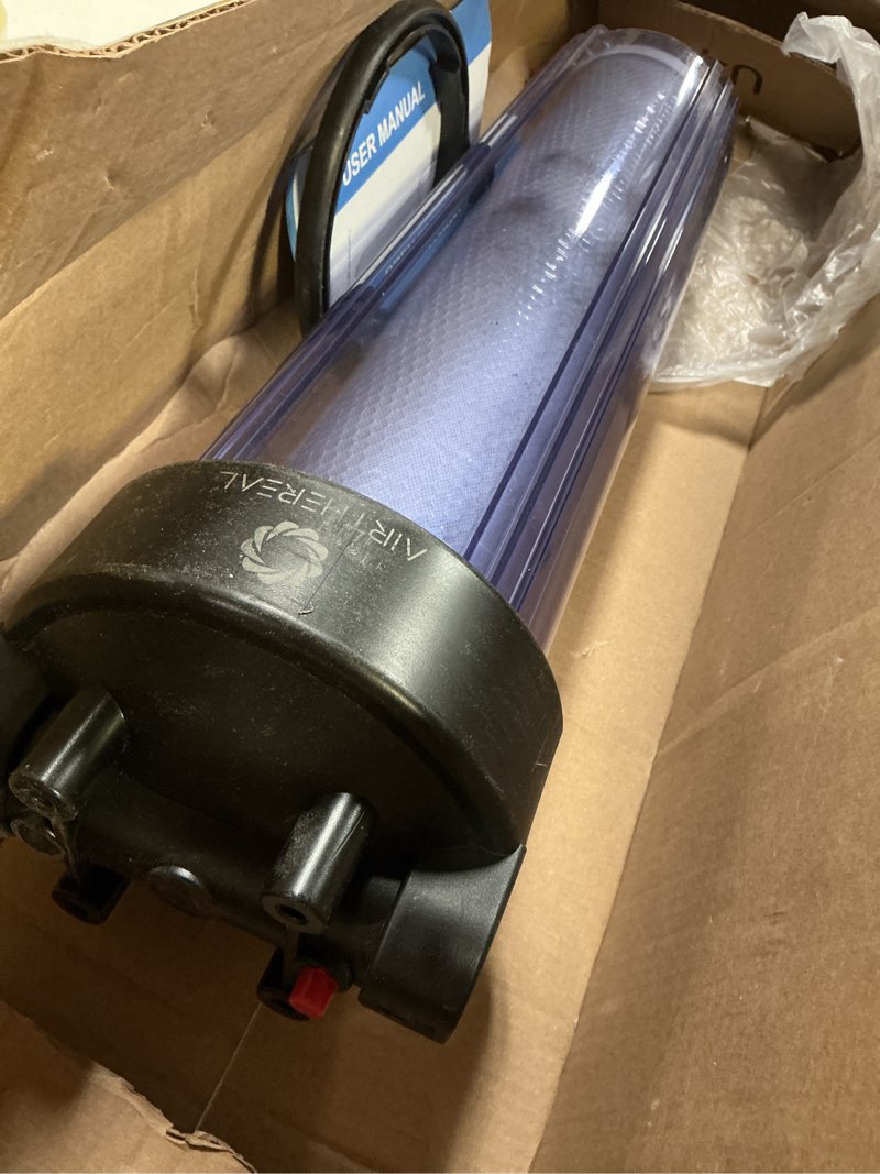 Condition photo showing As Is for Airthereal Whole House Water Filter Housing, Sediment Filters for Well and City Water, 20"x4.5" Sediment Whole House Water Filter Cartridges with 1" NPT Port and Include 1-Pack CTO Filter 1" NPT Port Housing + CTO Filter