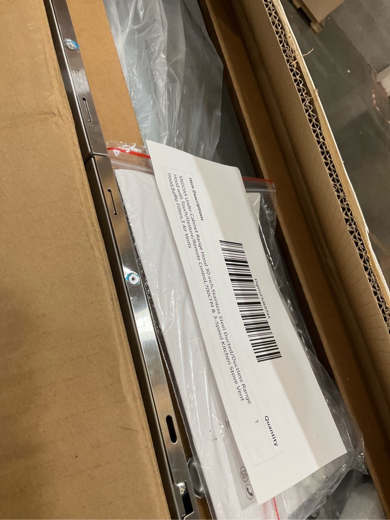 Condition photo showing Good Condition for sndoas under cabinet range hood 30 inch,stainless steel ducted/ductless range hood with touch/gesture/remote control,700cfm & 3-speed kitchen stove vent hood,baffle filters,3 air vents silver-01 30 inch