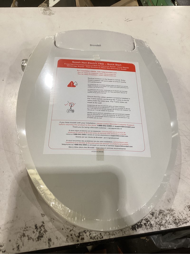 Condition photo showing New/Like New for brondell bidet toilet seat non-electric swash ecoseat, fits elongated toilets, white - dual nozzle system, ambient water temperature - bidet with easy installation