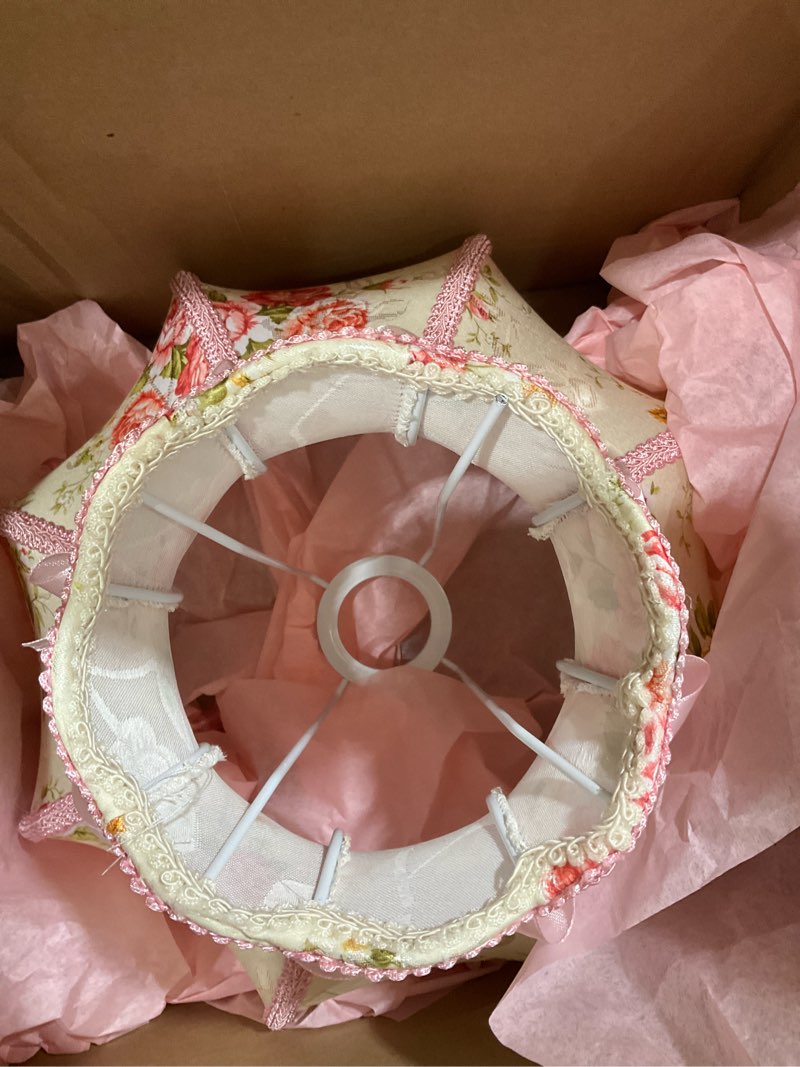 Condition photo showing As Is for Retisee Victorian Flower Table Lamp Floral Coquette Lamp with Vintage Lace Placemat Fabric Lampshade