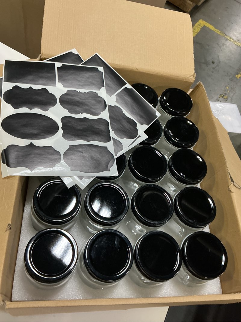 Condition photo showing Good Condition for QAPPDA Mason Jars,Glass Jars With Lids 12 oz,Canning Jars For Pickles And Kitchen Storage,Wide Mouth Spice Jars With Black Lids For Honey,Caviar,Herb,Jelly,Jams,Set of 20