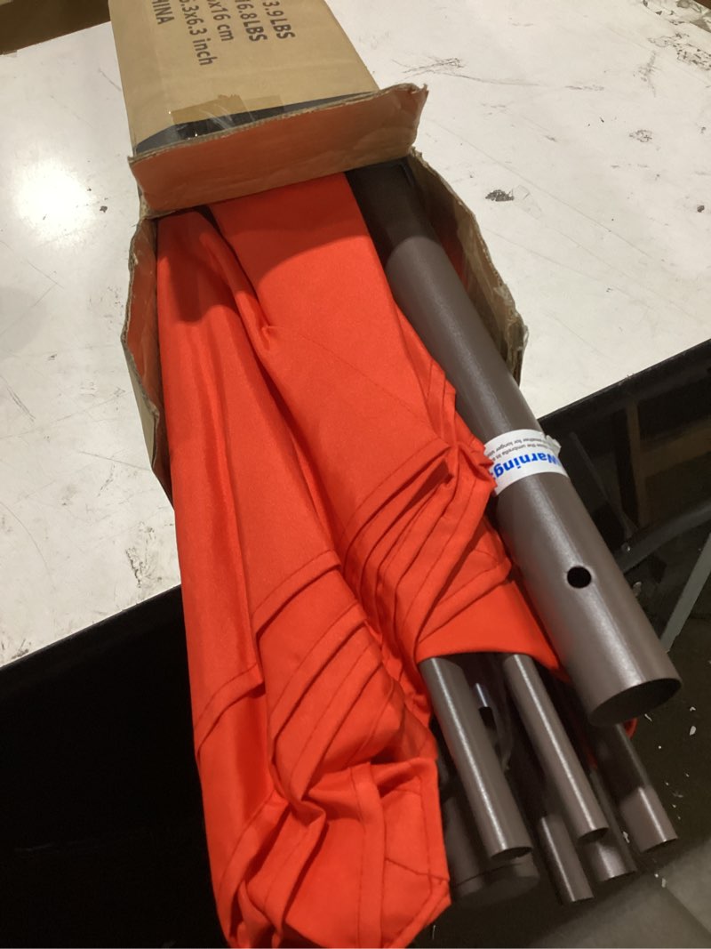 Condition photo showing Good Condition for 10ft patio umbrella, 2 tier outdoor table umbrella, large vented market umbrellas with push button tilt and crank, 8 sturdy ribs for backyard, deck, pool, upf50+ uv protection orange 10ft