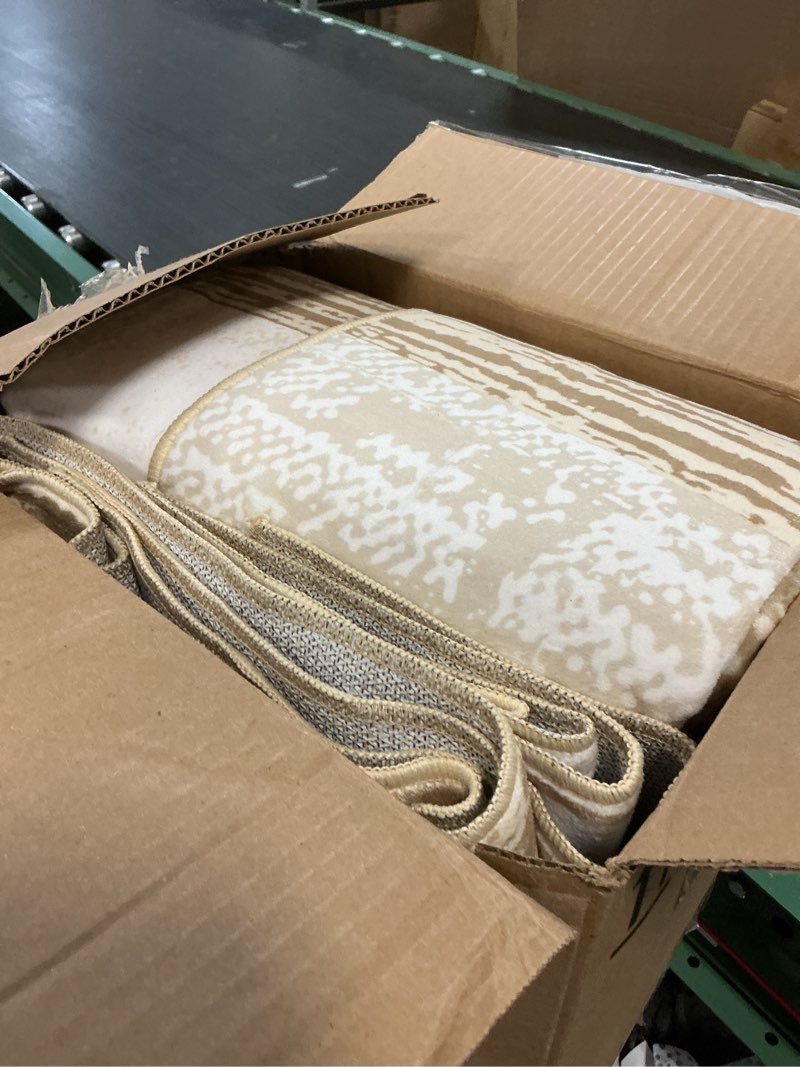 Condition photo showing New/Like New for flydoit modern geometric patchwork area rug, 6x9 beige large rugs for living room, rockwood collection indoor rugs for bedroom, throw carpet floor decor for entryway dining room office nursery 6' x 9' (rectangular) beige