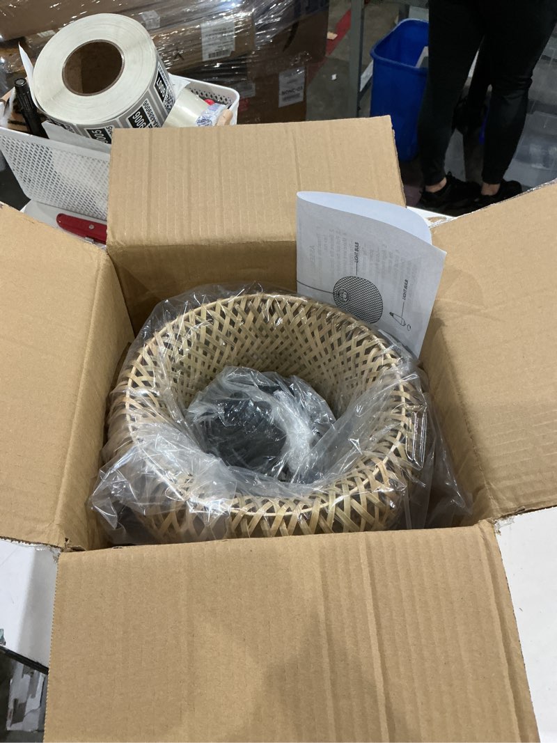 Condition photo showing Good Condition for bamboo pendant light, 11.02 inch one-light boho basket handmade woven pendant lighting, boho bamboo chandelier for bedroom, kitchen, living room 11.02in bamboo pendant light