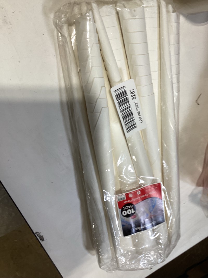 Condition photo showing New/Like New for cotton candy cones (100 pack) – white kraft paper sticks for floss sugar & carnival treats, compatible with cotton candy machines – stock your home