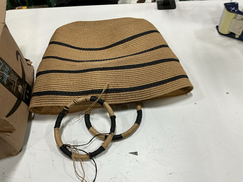 Condition photo showing As Is for Beach Bags for Women Straw Tote Bag Summer Beach Bag Large Woven Straw Tote for Vacation Holiday Brown