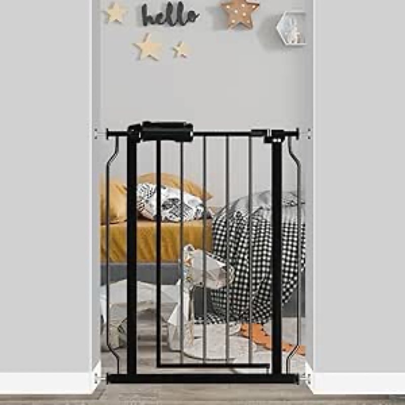 Fairy Baby Narrow Baby Gate 27 Inch to 29 Inch Wide, Small Auto Close Walk Through Safety Gates Pressure Mounted for Stairs Doorways Kids or Pets,Black 27-29 Inch (Pack of 1)